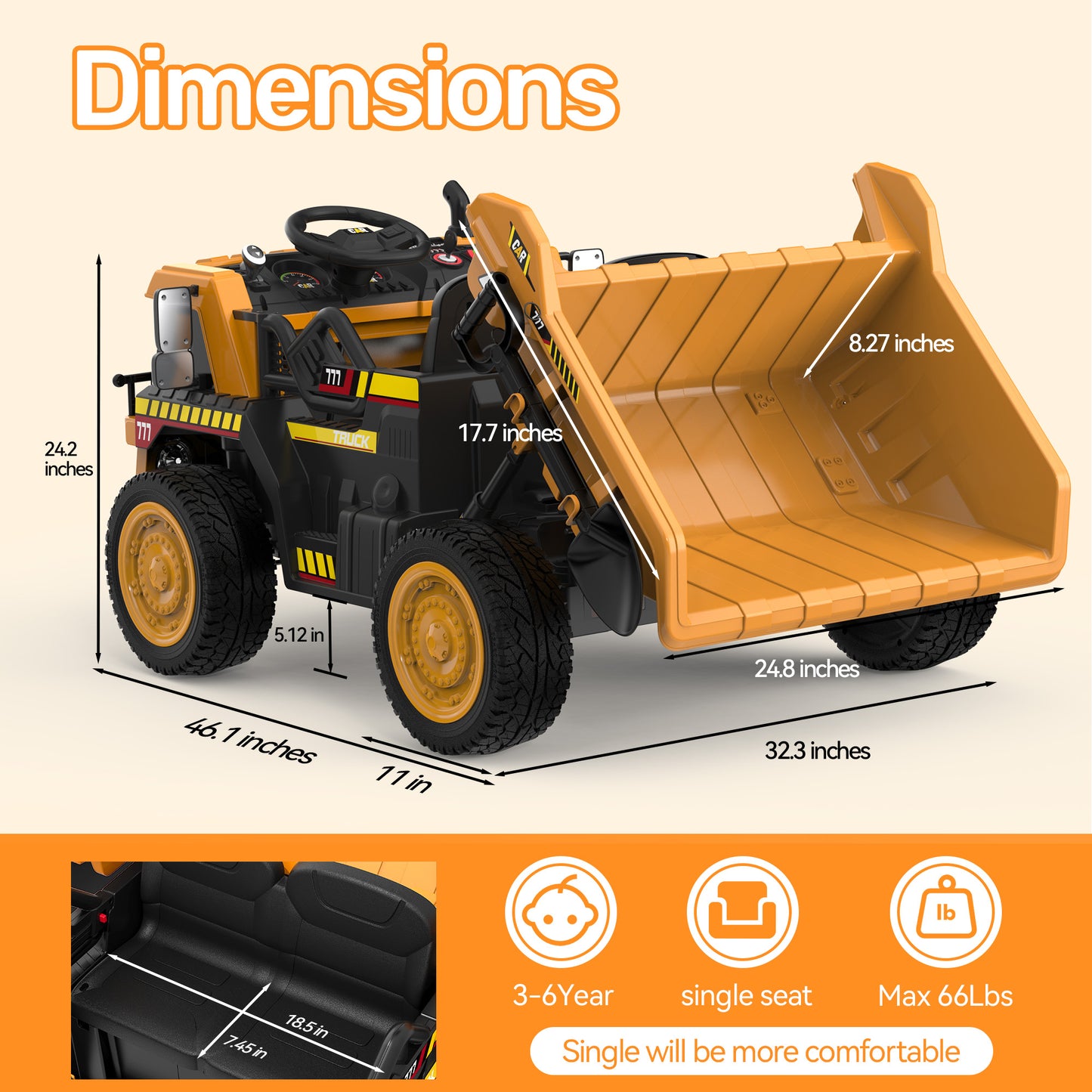 East doll 24V Ride on Dump Truck, Ride on Car with Electric Dump Bed,